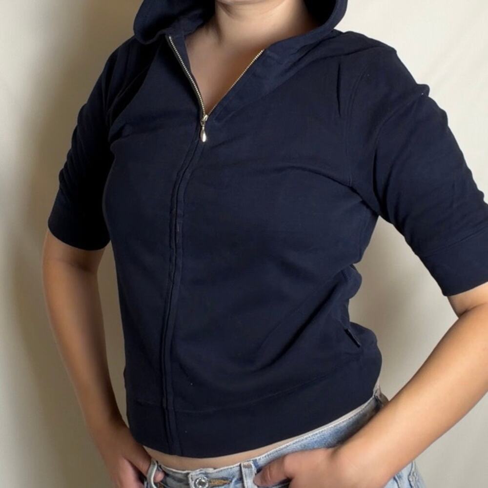 Vintage Ralph Lauren Blue Navy Hoodie Top with 3/4 Sleeve